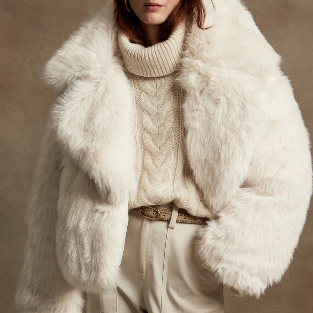 Banana republic Reversible cream fur puffer jacket